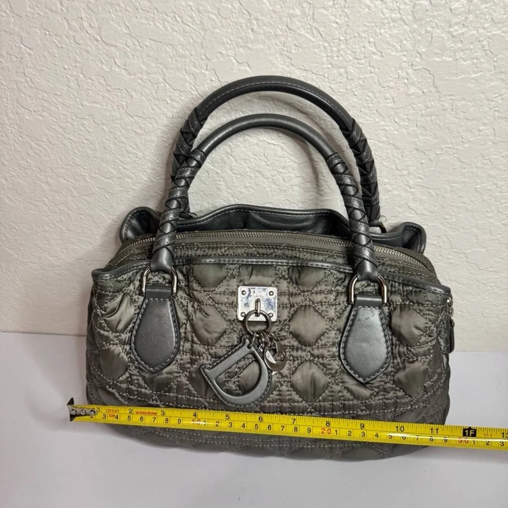 Christian Dior Vintage Iconic Cannage Lady Boston Bag in Metallic Grey - Picture 2 of 16